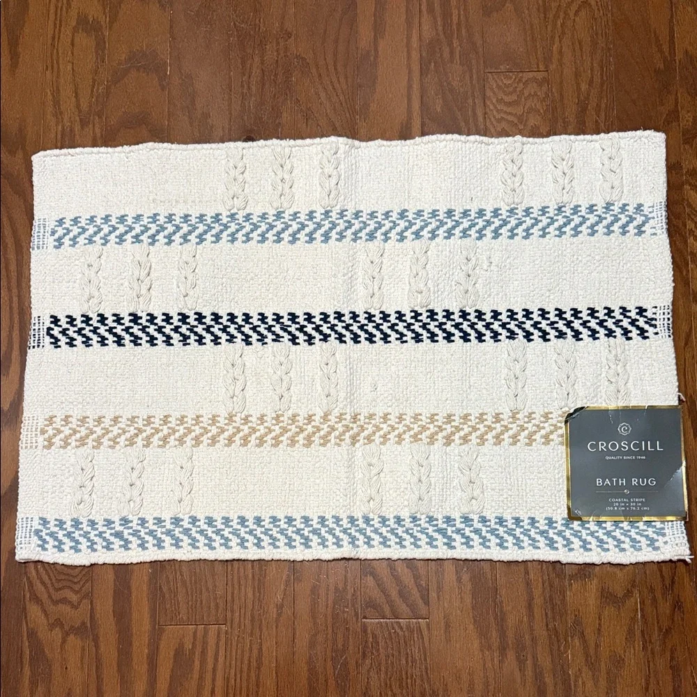Croscill Textured Bath Rug with Blue and Beige Accents